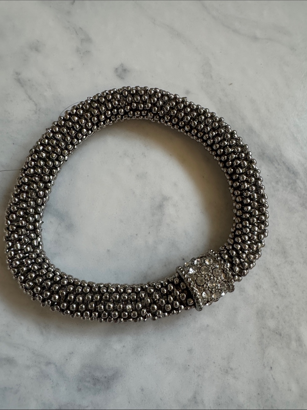Rhinestone Embellished Silver Bead Bracelet -stretchy for easy fit